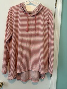 St. John's Bay Pink and White Striped Hooded Pajama Top